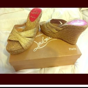 CL gold metallic braided espadrille wedges
